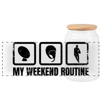 Rugby Players Weekend Schedule - Panoramic Cookie Jar with Wooden Lid - white - Front
