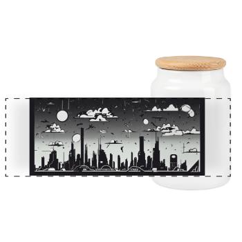 Manga Comic Future City Skyline - Panoramic Cookie Jar with Wooden Lid - white - Front