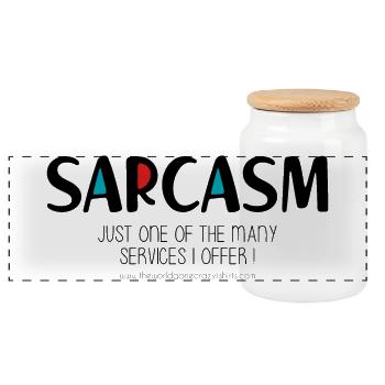 Sarcasm - Panoramic Cookie Jar with Wooden Lid - white - Front
