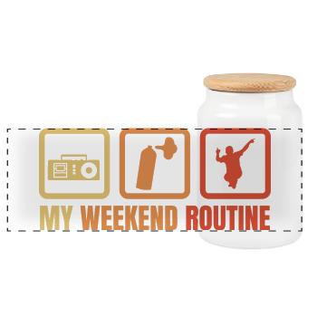 Break Dancer Weekend Routine - Panoramic Cookie Jar with Wooden Lid - white - Front