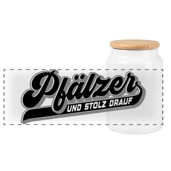 Pfälzer und Stolz drauf | Farben änderbar - Panorama Keksdose mit Holzdeckel - Weiß - Vorne