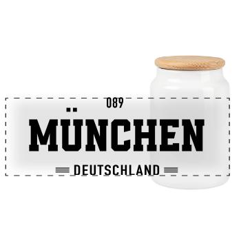 089 Muenchen Deutschland - Panorama Keksdose mit Holzdeckel - Weiß - Vorne