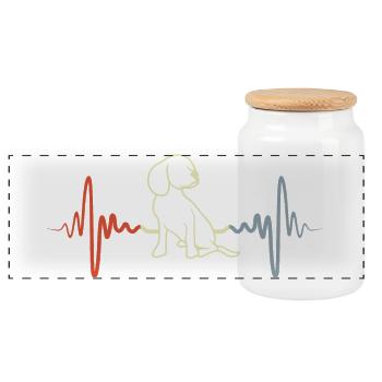 Dog Puppy Heartbeat Vintage - Panoramic Cookie Jar with Wooden Lid - white - Front