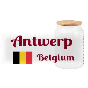 Antwerp Belgium- Stylish prints - Panoramic Cookie Jar with Wooden Lid - white - Front
