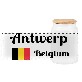 Antwerp Belgium- Stylish prints - Panoramic Cookie Jar with Wooden Lid - white - Front
