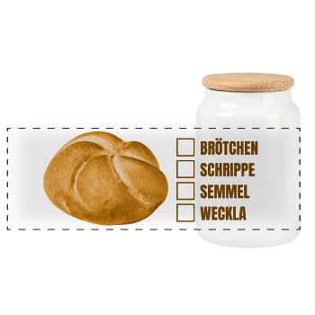 Brötchen oder Semmel? – Lustiges Dialekt-Design - Panorama Keksdose mit Holzdeckel - Weiß - Vorne