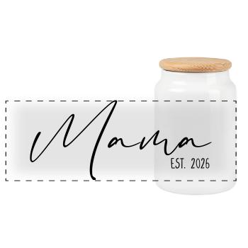 Mama est 2026 - Panorama Keksdose mit Holzdeckel - Weiß - Vorne