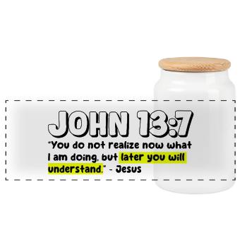 John 13:7 | Bible Quote - Panoramic Cookie Jar with Wooden Lid - white - Front