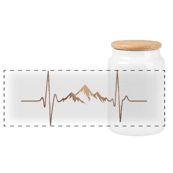 Paysage de montagne avec motif de battement de cœur - Boîte à biscuits avec couvercle en bois - blanc - Devant