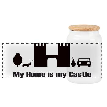 my home is my castle Design, black - Panoramic Cookie Jar with Wooden Lid - white - Front