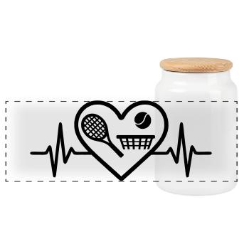 Tennis Herz Schläger Ball Netz - Panorama Keksdose mit Holzdeckel - Weiß - Vorne