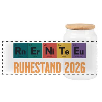 Rente 2026 Periodensystem Design - Panorama Keksdose mit Holzdeckel - Weiß - Vorne