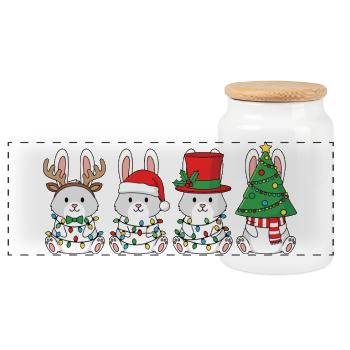Lumières de Noël lapins Père Noël - Boîte à biscuits avec couvercle en bois - blanc - Devant