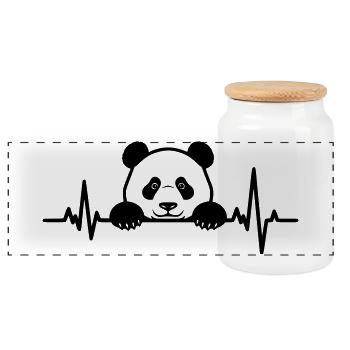 Cute Panda Heartbeat Line Style - Panoramic Cookie Jar with Wooden Lid - white - Front