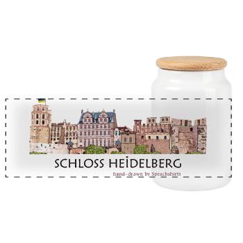 Heidelberg Castle Hand Drawing - Panoramic Cookie Jar with Wooden Lid - white - Front