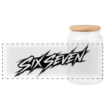 Six Seven Memes - Panoramic Cookie Jar with Wooden Lid - white - Front