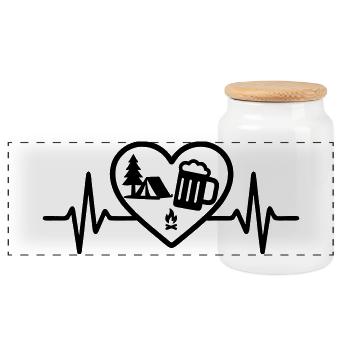 Heart Camping Beer - Panoramic Cookie Jar with Wooden Lid - white - Front