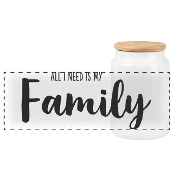 All I Need Is My Family – Hand Lettering - Panorama Keksdose mit Holzdeckel - Weiß - Vorne