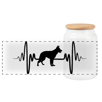 German Shepherd ECG Heartline - Panoramic Cookie Jar with Wooden Lid - white - Front