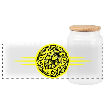 Hops Symbol - Panoramic Cookie Jar with Wooden Lid - white - Front