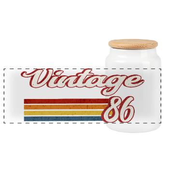Vintage 86 Retro Birthday - Panoramic Cookie Jar with Wooden Lid - white - Front