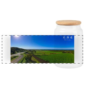 A Scenery in Hokkaido - Panoramic Cookie Jar with Wooden Lid - white - Front