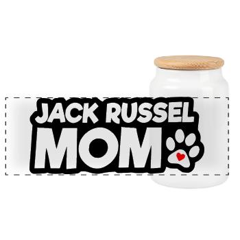 Jack Russel Mom mit Pfoten- und rotem Herzakzent - Panorama Keksdose mit Holzdeckel - Weiß - Vorne