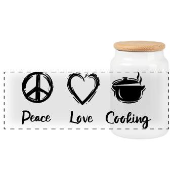 I love to cook - Panoramic Cookie Jar with Wooden Lid - white - Front