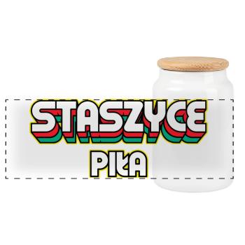 Staszyce Piła. Retro District Name - Panoramic Cookie Jar with Wooden Lid - white - Front
