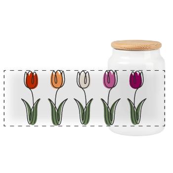 Tulips in a variety of colours Floral design - Panoramic Cookie Jar with Wooden Lid - white - Front