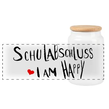Schulabschluss  i am happy - Panorama Keksdose mit Holzdeckel - Weiß - Vorne