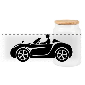 Cabrio Auto - Panorama Keksdose mit Holzdeckel - Weiß - Vorne