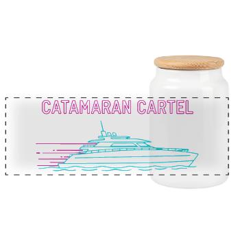 Synthwave Catamaran Cartel - Panoramic Cookie Jar with Wooden Lid - white - Front