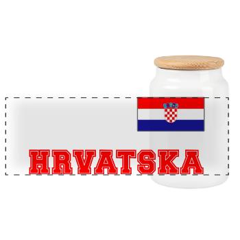 Kroatien Trikot Look – HRVATSKA mit Fahne Flagge - Panorama Keksdose mit Holzdeckel - Weiß - Vorne