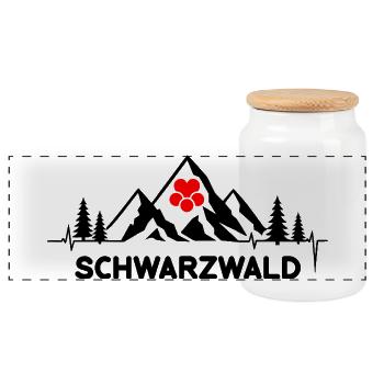 Schwarzwald mit Herzschlag und Herz Hut Berge - Panorama Keksdose mit Holzdeckel - Weiß - Vorne