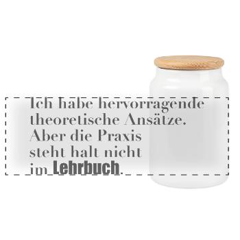 Theoretisches Wissen vs. Praxis - Panorama Keksdose mit Holzdeckel - Weiß - Vorne