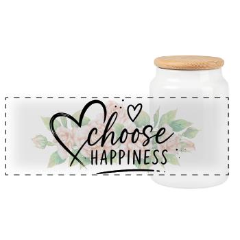 Choose Lucky Flowers - Panoramic Cookie Jar with Wooden Lid - white - Front