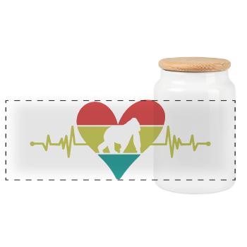 Monkey Heartbeat Heart Retro - Panoramic Cookie Jar with Wooden Lid - white - Front