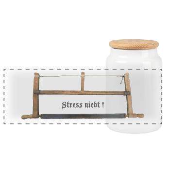 Tischlersäge Stress nicht! - Panorama Keksdose mit Holzdeckel - Weiß - Vorne