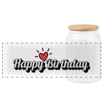 Happy Birthday - Panorama Keksdose mit Holzdeckel - Weiß - Vorne