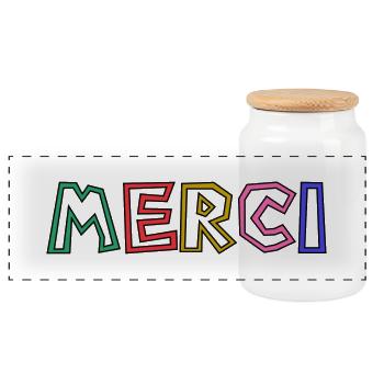 THANK YOU. THANKS. THANK YOU. ANNIVERSARY. BIRTH. - Panoramic Cookie Jar with Wooden Lid - white - Front