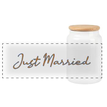 JUST MARRIED. bachelorette party. SAINT VALENTINE. COUPLE - Panoramic Cookie Jar with Wooden Lid - white - Front