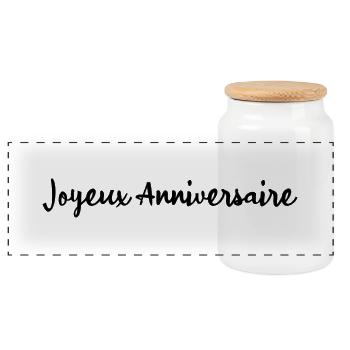 HAPPY BIRTHDAY. JOYEUX ANNIVERSAIRE. ANNIVERSAIRE. - Boîte à biscuits avec couvercle en bois - blanc - Devant