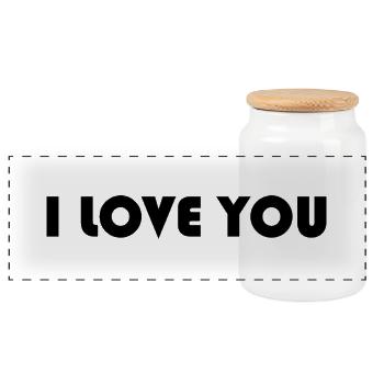 I LOVE YOU. COUPLE. JUST MARRIED. Bachelorette party - Panoramic Cookie Jar with Wooden Lid - white - Front