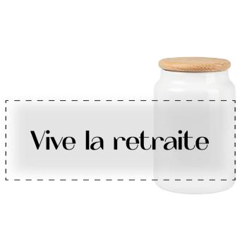 RETIREMENT. HAPPY RETIREMENT. HAPPY RETREAT - Panoramic Cookie Jar with Wooden Lid - white - Front