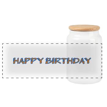 HAPPY BIRTHDAY. HAPPY BIRTHDAY. ANNIVERSARY. - Panoramic Cookie Jar with Wooden Lid - white - Front