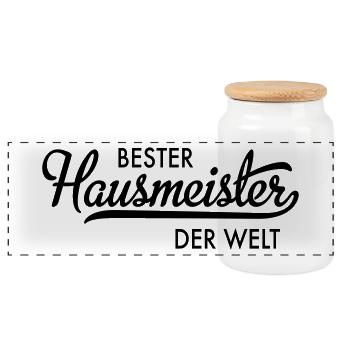 Bester Hausmeister der Welt - Panorama Keksdose mit Holzdeckel - Weiß - Vorne