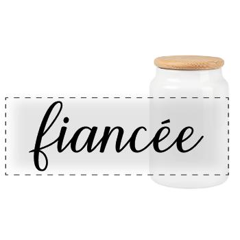 Fiancée Matching Engagement Wedding Honeymoon - Panoramic Cookie Jar with Wooden Lid - white - Front