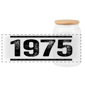 1975 Retro 1975 Birthday 1975 Vintage 1975 - Panoramic Cookie Jar with Wooden Lid - white - Front
