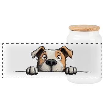 Produits dérivés Staffy Drôles de Chiens Amoureux - Boîte à biscuits avec couvercle en bois - blanc - Devant